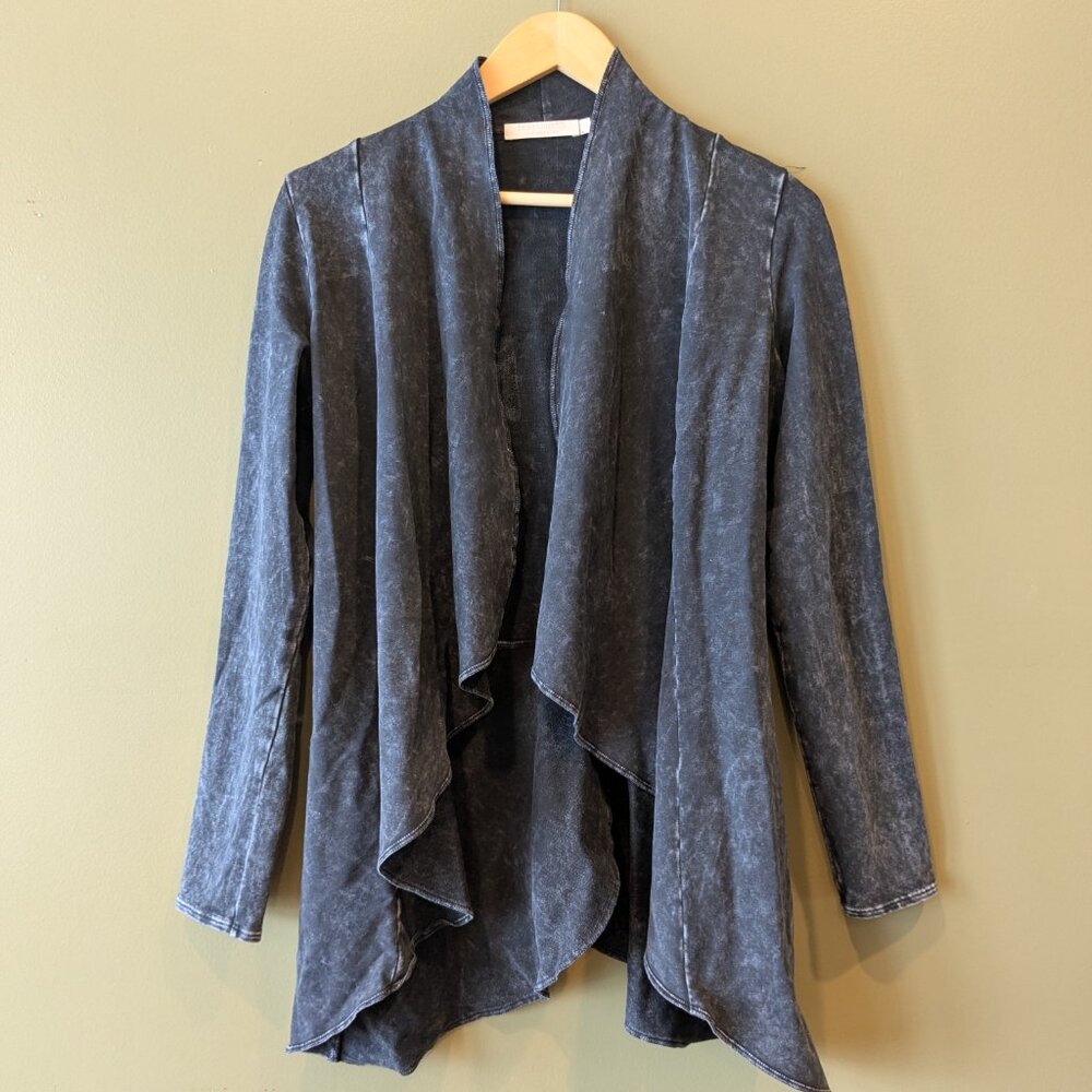 Testimony Los Angeles Womens Small Black French Terry Drape Open Cardigan Cotton